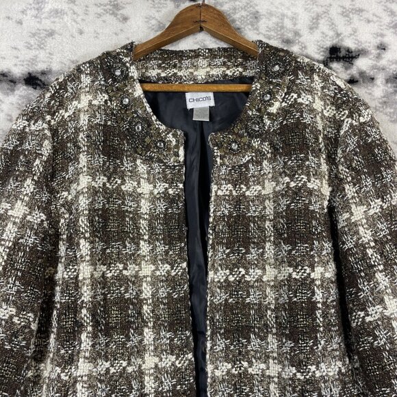Chicos Jacket Womens Size Large (2) Gems Thick Knit Metallic Lined - Picture 3 of 11